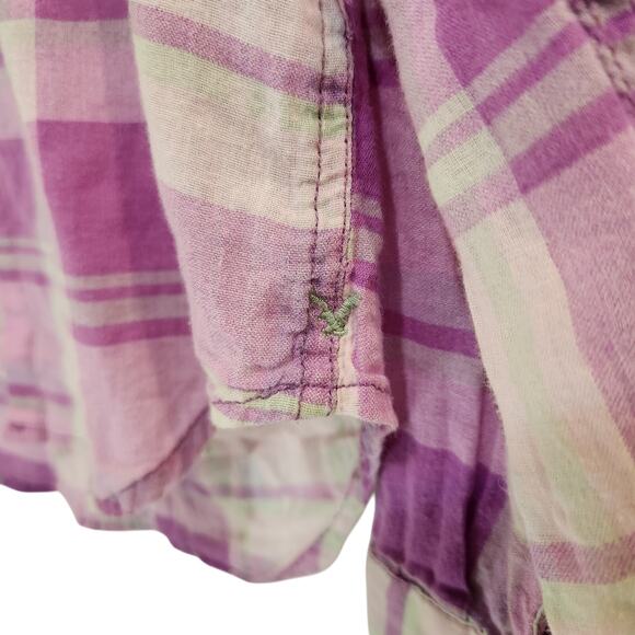 American Eagle Pink Plaid Long Sleeve Pocket Button Up Shirt Casual Top Small - Picture 6 of 11